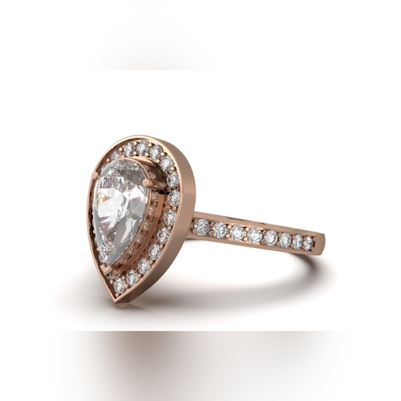 Hand-made Pear Diamond Ring with Rose Gold Setting IGI Certified Size 7 - Picture 5 of 7